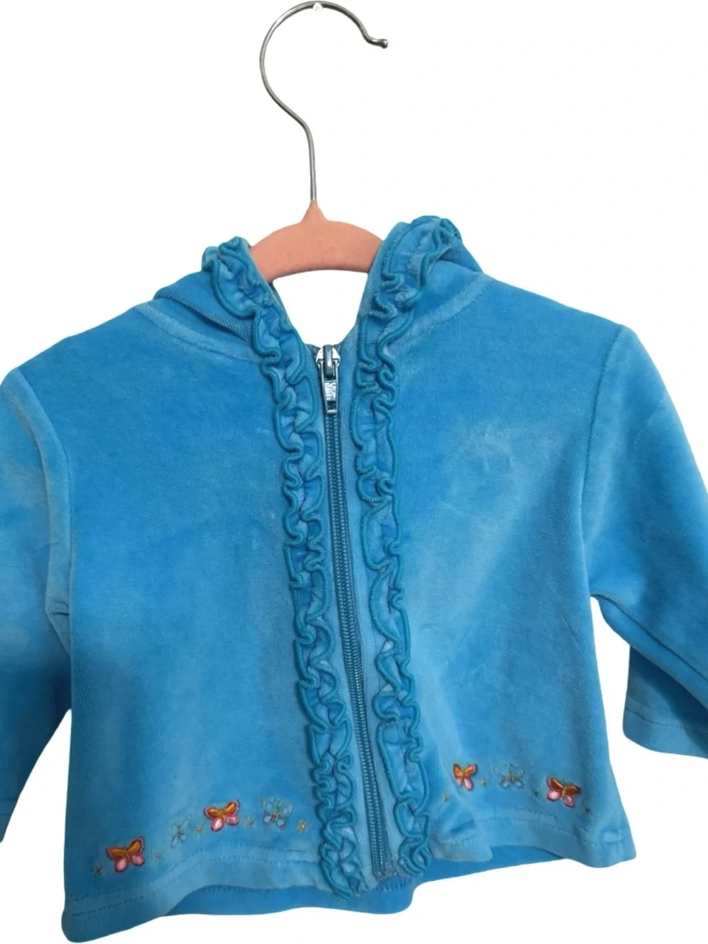 TMC The Mayfair Company Y2K Blue Butterfly Ruffle Zip Up Jacket Girls 3-6M